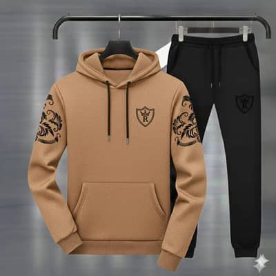 Royal Crest Brown&Black  Printed Hoodie Track Suit