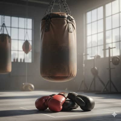 Boxing bag, boxing gloves 2 pairs and wall mount.