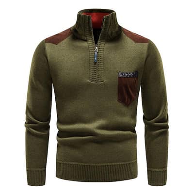 fleece-lined thickened pullover men's semi-high collar sweater men's