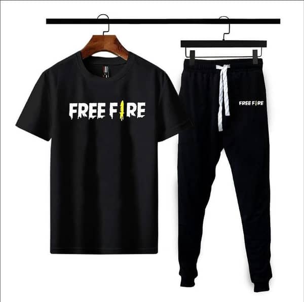 2 Pcs Men's Polyester Printed trackuit Set Free Fire