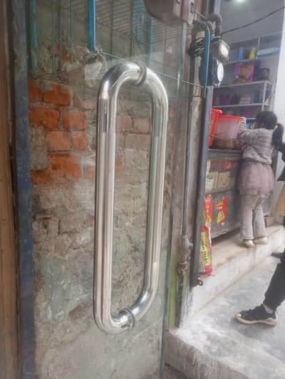 glass door and aluminum frame.