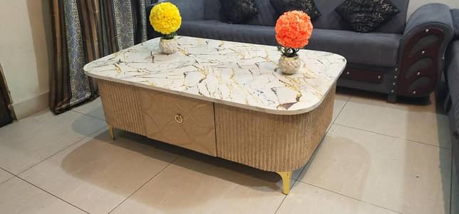 Luxury Center Table With Premium Stone-Style Top and Storage