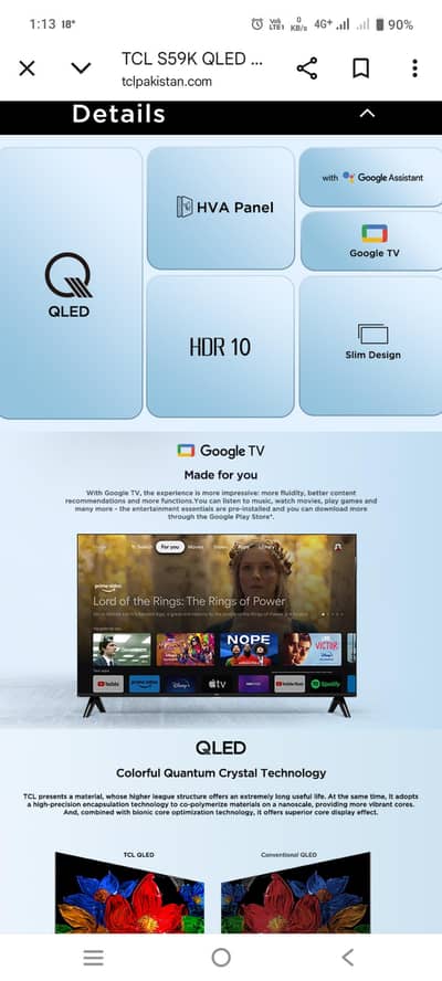 Tcl 43 inches model  S59k.  QLED tv slim design