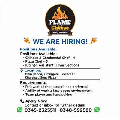 Restaurant Staff Required – Pizza, Chinese & Continental Chefs