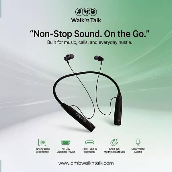 B-20 SportX Wireless Neckband – Bluetooth Headphones with Deep Bass, Magnetic Earbuds, Type-C Fast Charging & 5H Playtime