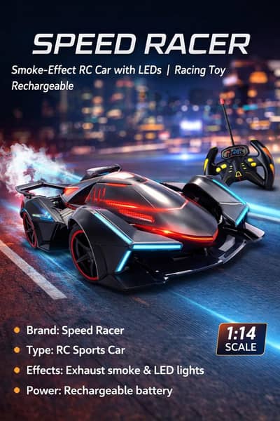 Remote Control Racing Car 1:14 | RC Car with LED Lights & Smoke Effect