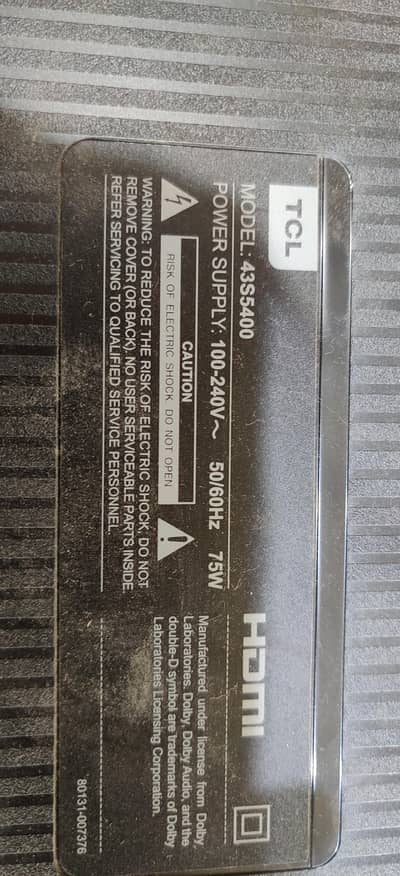 TCL 43" s5400 android tv panel broken for sell