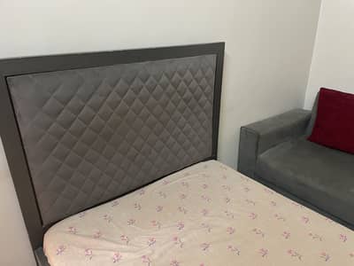 Premium Single Bed with Padded Headboard  | Modern Grey | 4x7 ft