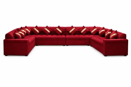 U SHAPED 12 SEATER SOFA SET with 12 Cushions