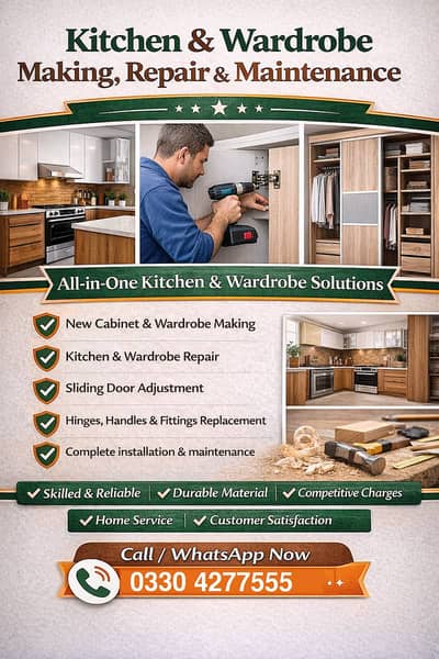 Carpenter -Wood Works Services- New Kitchen & Wardrobe Making-Blum DTC