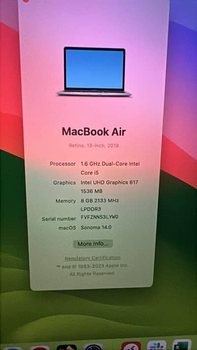 Macbook Air 2019 Model 8gbRam For Sale