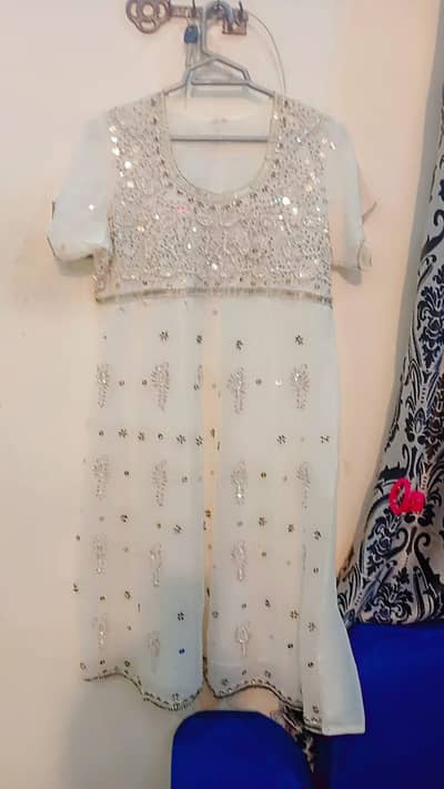 white frock copper work 3 piece