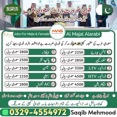 Vacancy in Saudi Arabia Company for Pakistanies, Urgent Jobs in Saudia