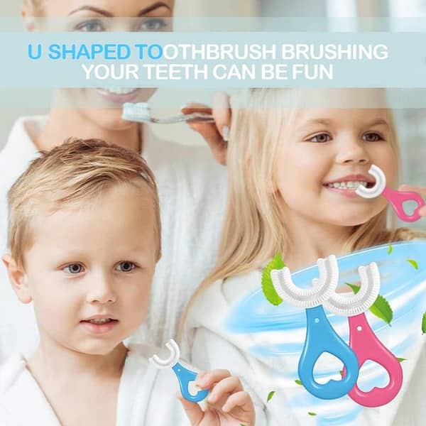 U Shaped Toothbrush Kids, Soft Silicone Brush Head Whole Mouth with Handle 360 ° Oral Teeth Cleaning Design for Toddler Toothbrushes Age 2-6