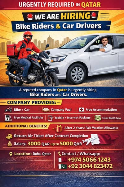 Delivery bike rider job in Qatar