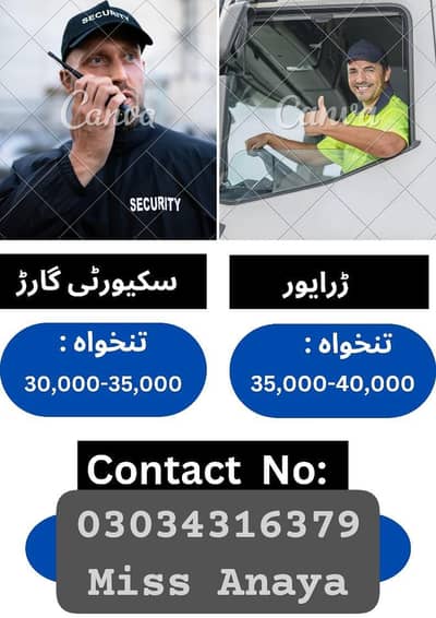 need urgent staff Security Guard/ Driver Required in lahore