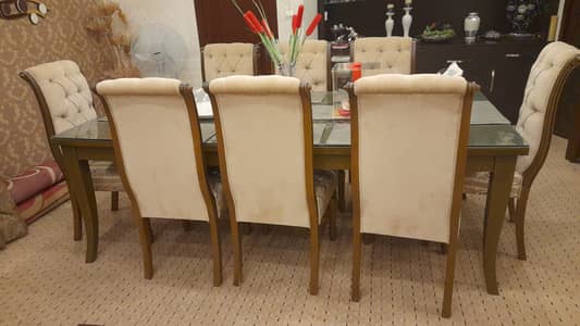 Beautiful stylish design dining table / 8 chairs with  strong glass o