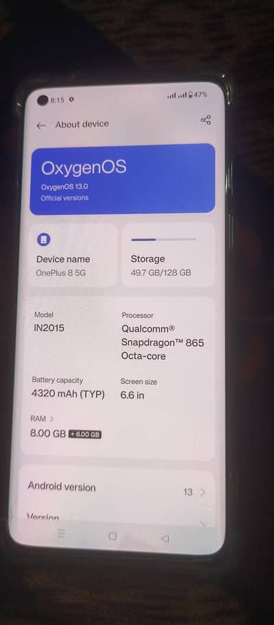 oneplus 8 5g   8+6/128 10/10 conditiond sale and exchange