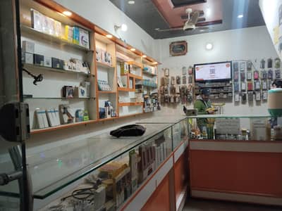 shop wooden racks and counter