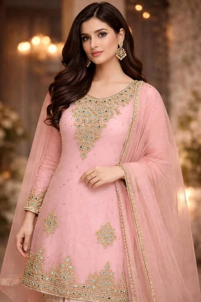 3 Pc Stiched medium large Available organza dresses pista and black