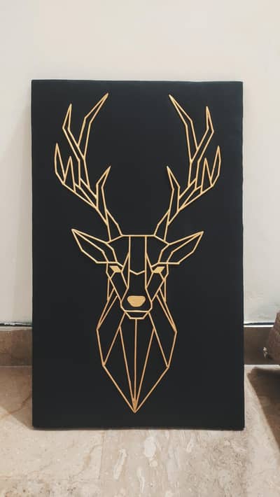 Handmade Geometric Deer Wall Art – Golden Finish (Premium Home Decor)