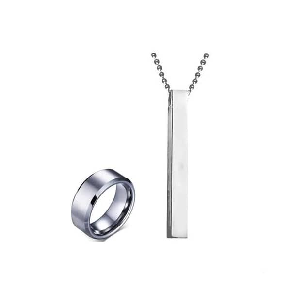 Silver Vertical Bar Necklace for Men With Ring /Locket/Chain for Men/Boys Stick Bar Necklace