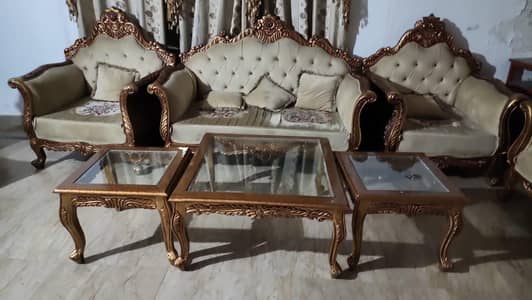 7 Seater Wooden Sofa with three tables