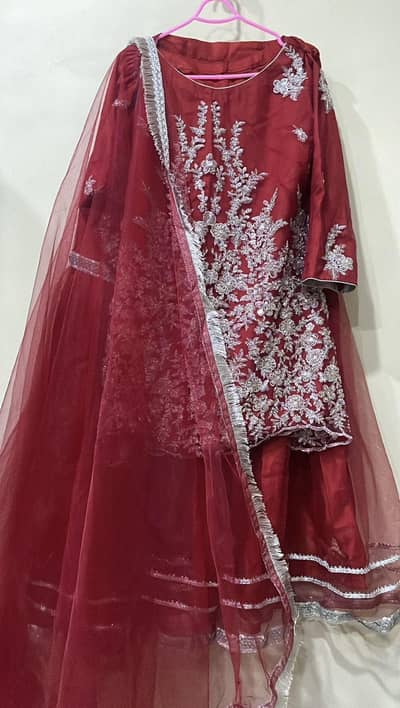 Red Sharara with Peplum shirt and Duptta