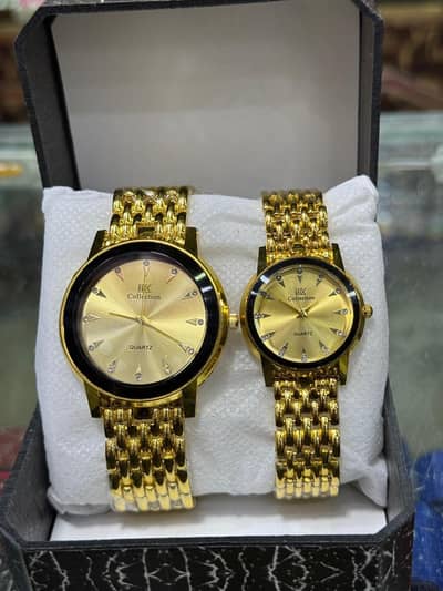 Premium Gold-Plated Couple Watches with Stone Markers