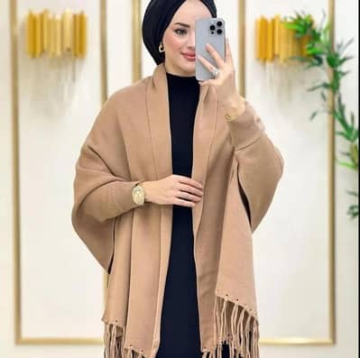 women fleece plain poncho cape shawl  03436364431