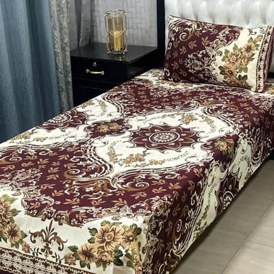 2 pcs crystal cotton printed single bedsheet with pillow cover