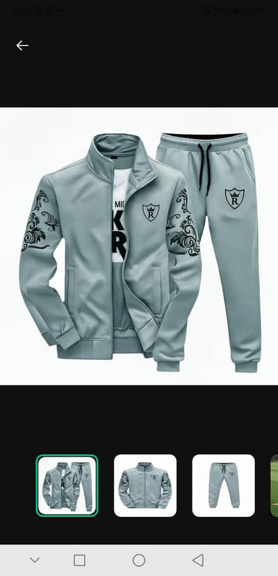 2 Pcs Men Fleece Printed Zipper Track Suit | Winter Wear