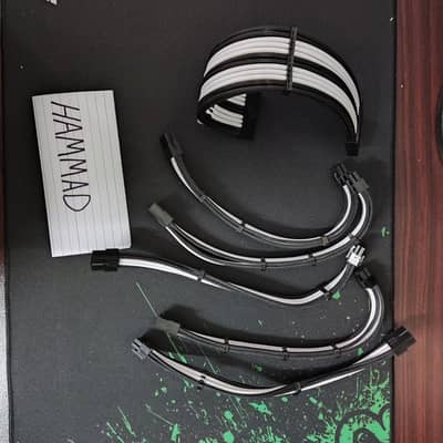 Custom sleeved black and white power supply cables