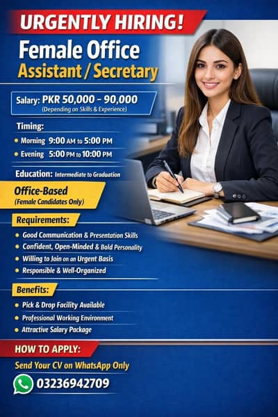 Female office Assistant / Secretary