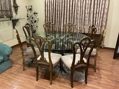8 Seater Solid wood Dining Table with Glass Top Set