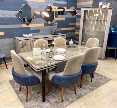 Dining Table// Wooden Dining(Top Glass Dining)//6 Seater Dining