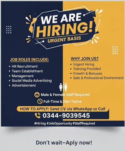 fresh female and male required for office work