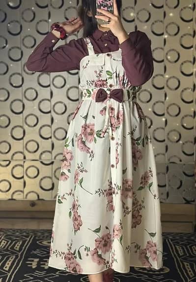 DRESS HAVING TSHIRT+BELT+OUTER PIECE