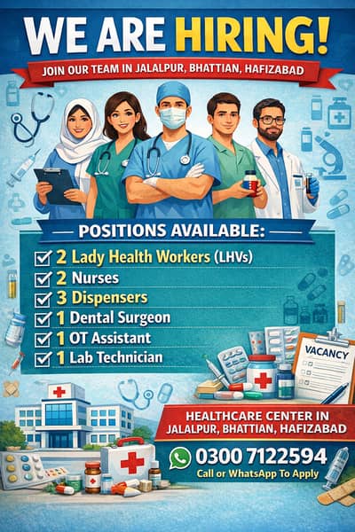 REQ HOSPITAL STAFF:LHV,NURSE, OT & LAB TECH, DISPENSER, DENTAL SURGEON