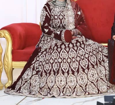 Velvet bridal Lhenga with potli - Ada work