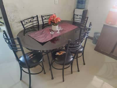 Glass Matel Dining Table 6 Seater