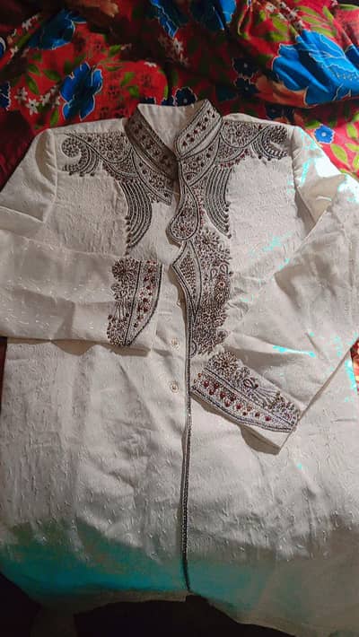 White colour Sharwani with suit in Large size only one time used