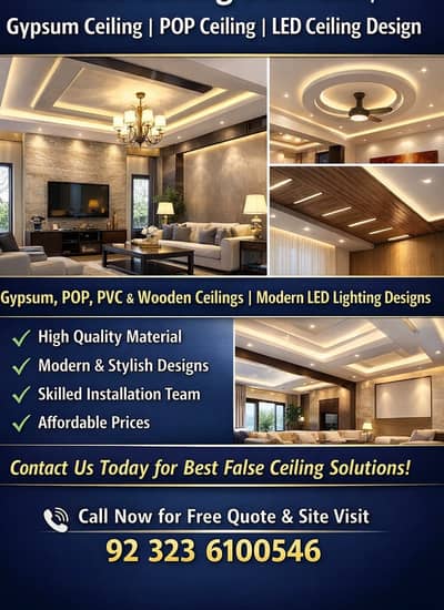 False Ceiling Services | Gypsum Ceiling | POP Ceiling | LED Ceiling D