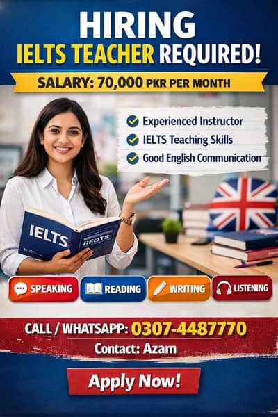 Experienced IELTS Teacher Required (70,000 PKR Salary