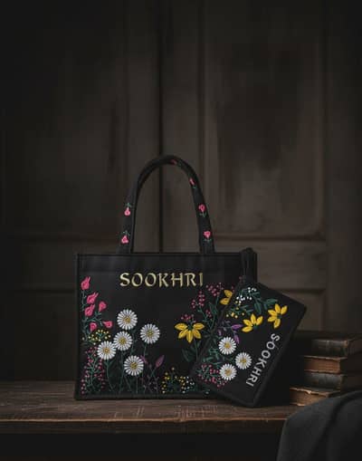 Embroidered Sookhri Valvet Bag with Clutch
