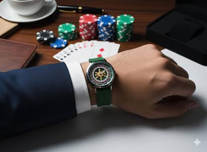 The Lucky Spin: Casino-Themed Watch with Green Silicon Strap.