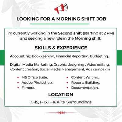 I am looking for A Morning Shift Job