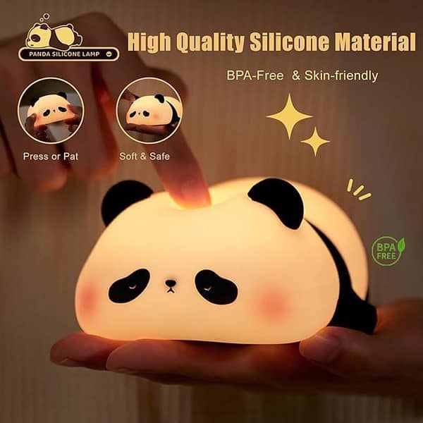 Panda Night Light for Kids | Cute Silicone Nursery Lamp | USB Rechargeable Bedside Lamp for Babies & Teens