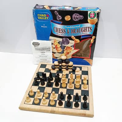CHAD VALLEY Traditional Wooden Chess and Draughts with Wooden Board
