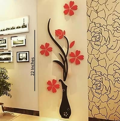 Vase In Red and Black color wooden wall decor